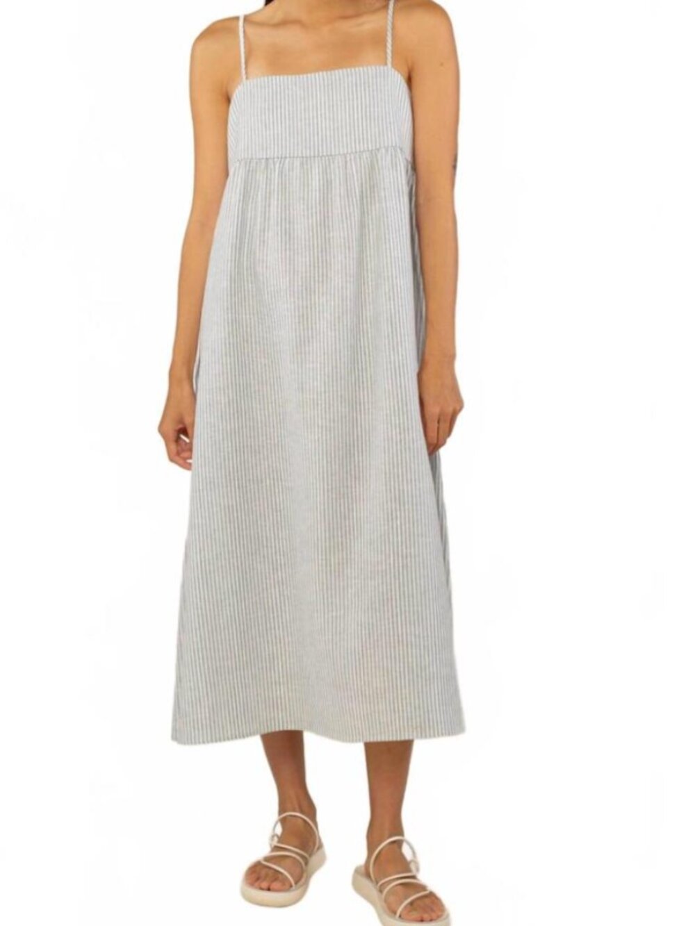 nlt Striped Coastal Linen Blend Midi Dress